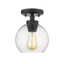 Golden 4855-FM BLK-SD - Golden Lighting Galveston 1-light Flush Mount in Matte Black and Seeded Glass